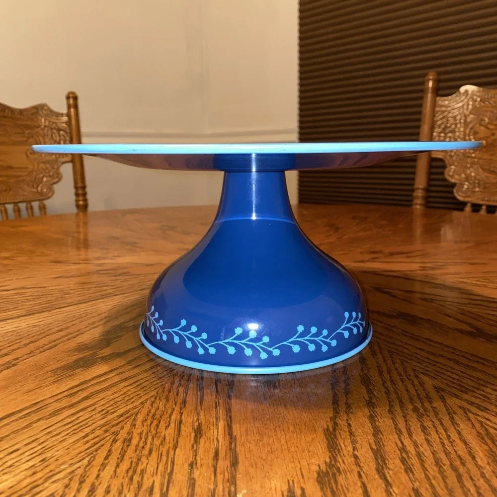 Pioneer Woman Cake Stand Keepsake Floral Enamel Blue Party Baby Shower Birthday